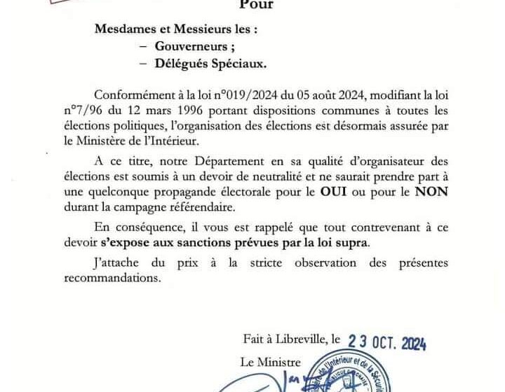 Le Ministère de l’Intérieur rappelle son devoir de neutralité pour les élections du referendum à venir